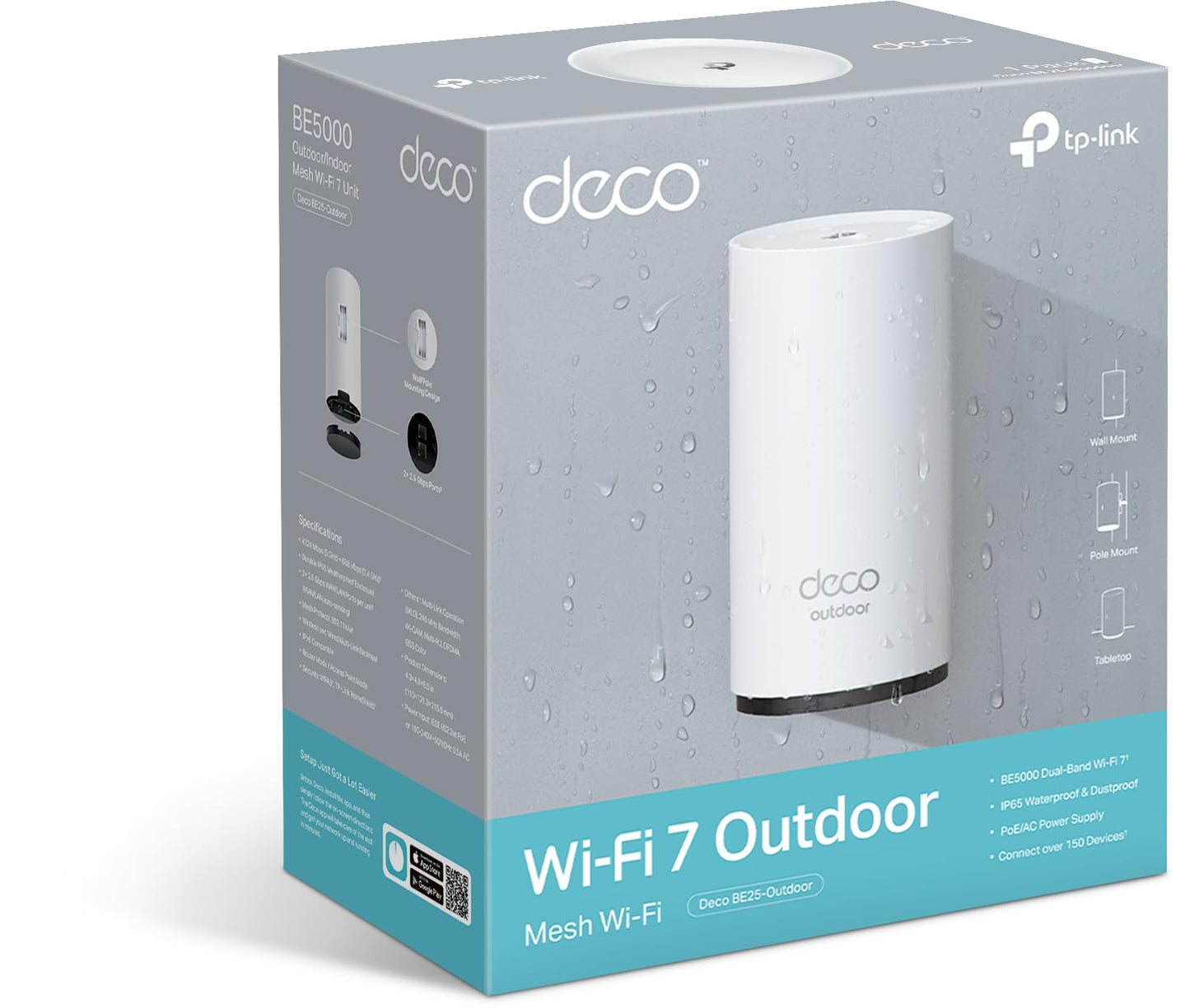 TP-Link Deco BE25 Outdoor WiFi 7 Router – Dual-Band, 2× 2.5G Ports, PoE/AC-Stromversorgung