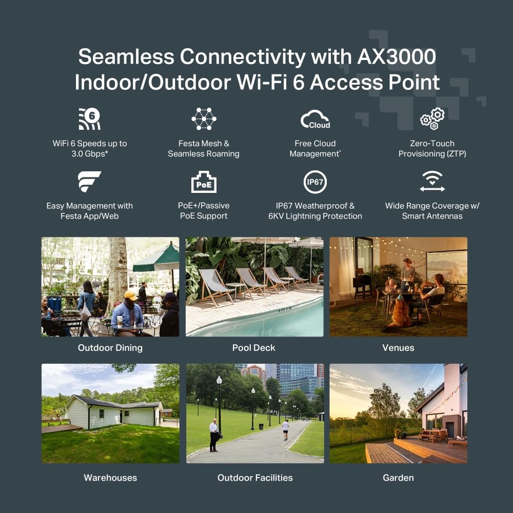 TP-Link Festa F65 Outdoor WiFi 6 Access Point AX3000 – Cloud-Management, PoE, IP67 Wetterfest
