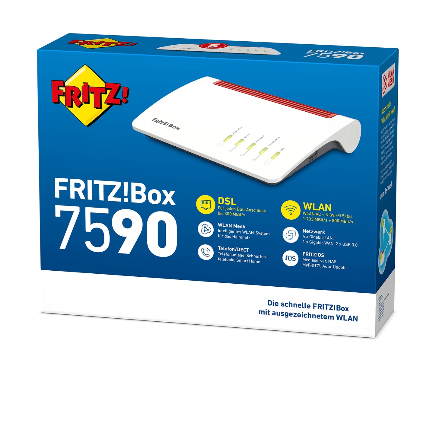 FRITZ!Box 7590 – WLAN AC+N DSL Router mit Mesh, DECT-Basis & Media Server