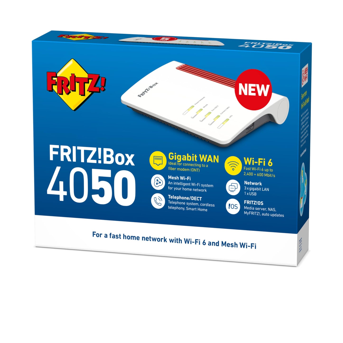 AVM FRITZ!Box 4050 – Wi-Fi 6 Dual-Band Router mit Mesh, DECT & Medienserver