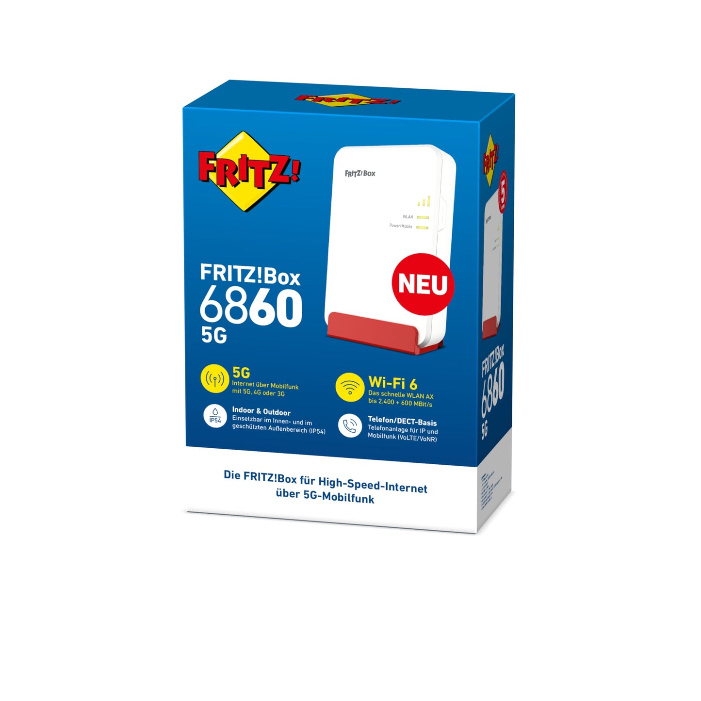 FRITZ!Box 6860 5G Router – WiFi 6 bis zu 3000 MBit/s, PoE+, DECT-Basis