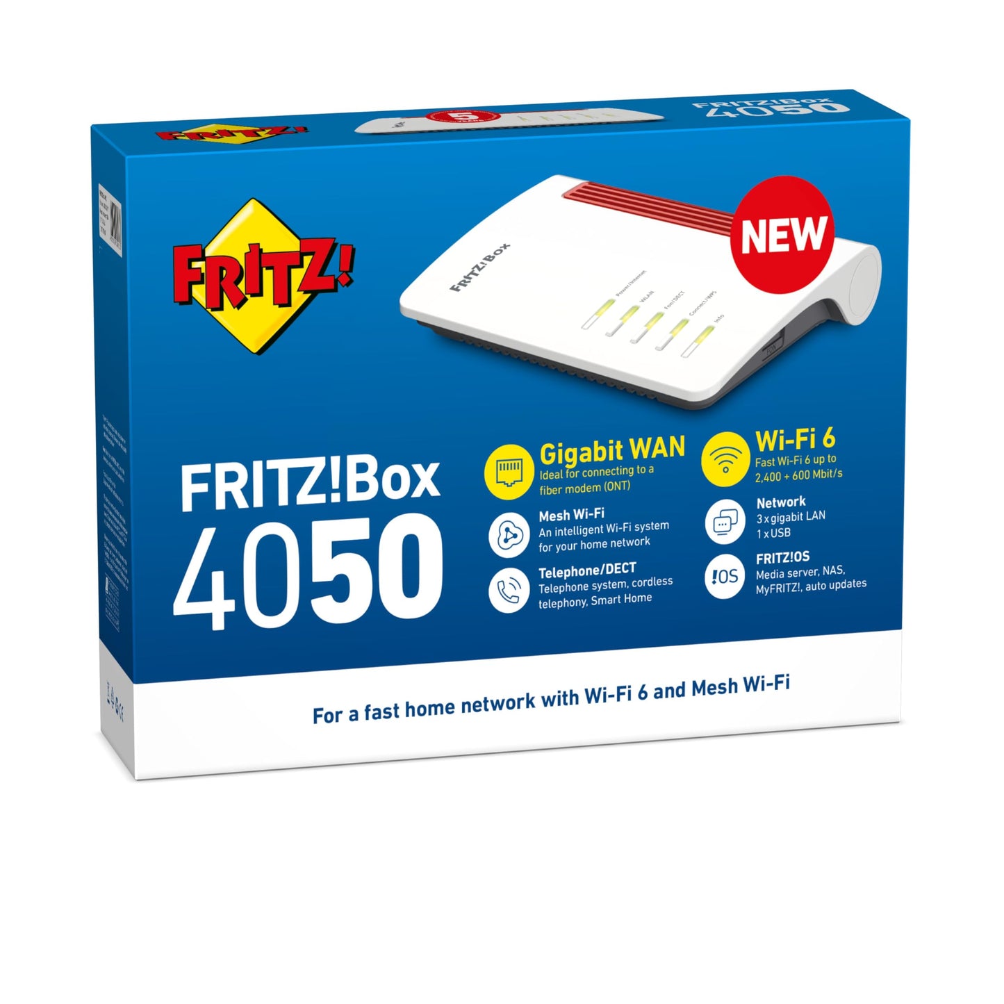 AVM FRITZ!Box 4050 – Wi-Fi 6 Dual-Band Router mit Mesh, DECT & Medienserver