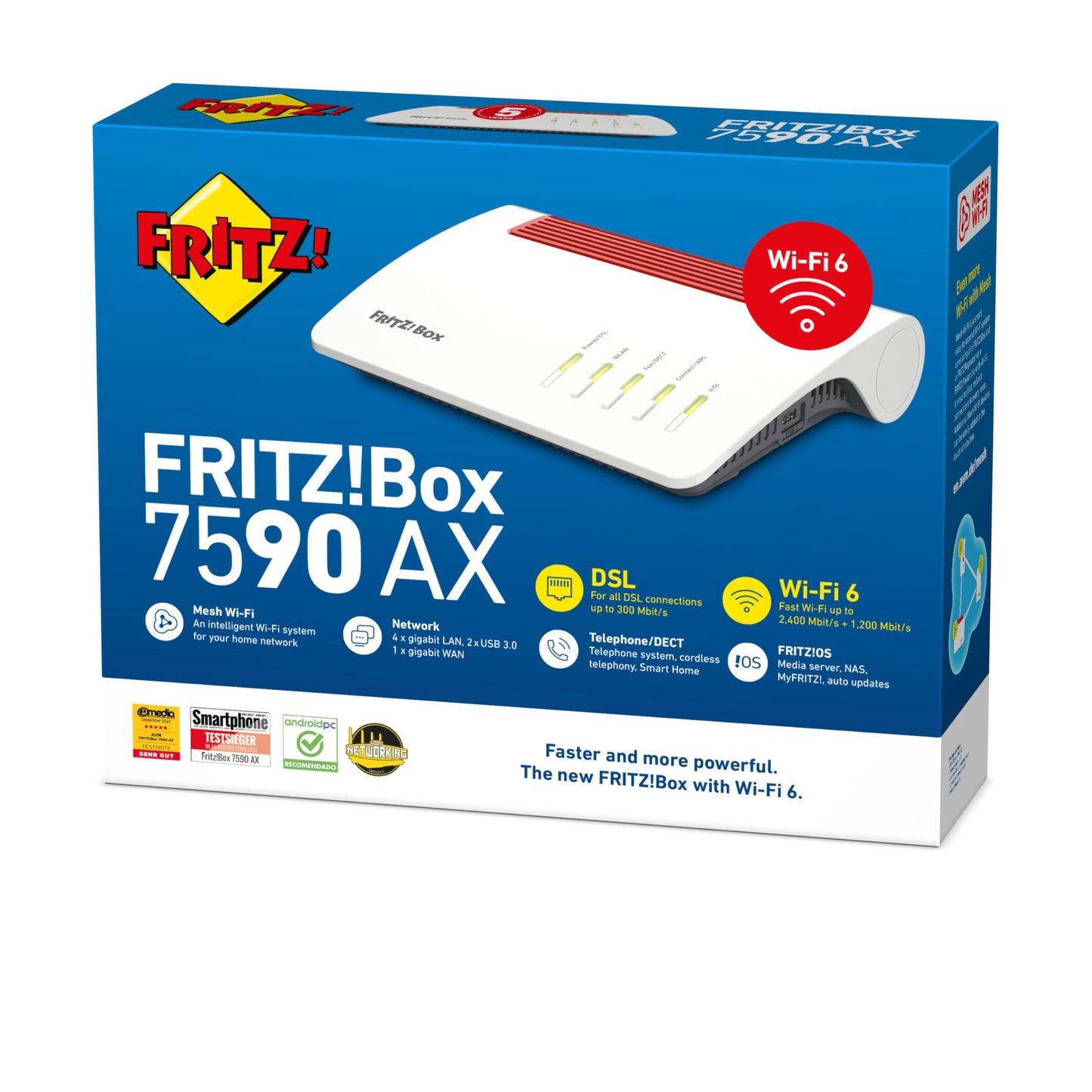 AVM FRITZ!Box 7590 AX WiFi 6 DSL Router – Mesh, DECT-Basis, Exklusive Edition mit USB-Stick