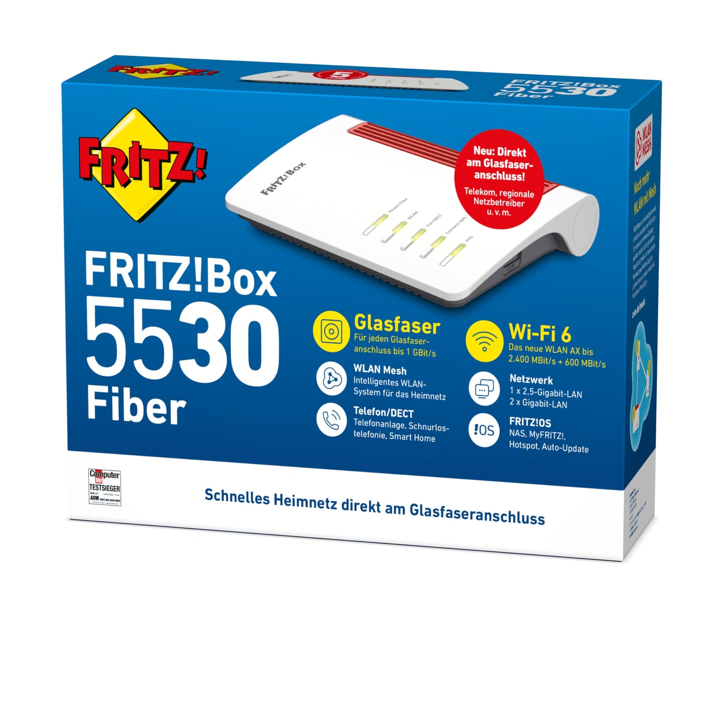 FRITZ!Box 5530 Fiber – WiFi 6 Router mit integriertem Glasfasermodem, bis zu 3 Gbit/s