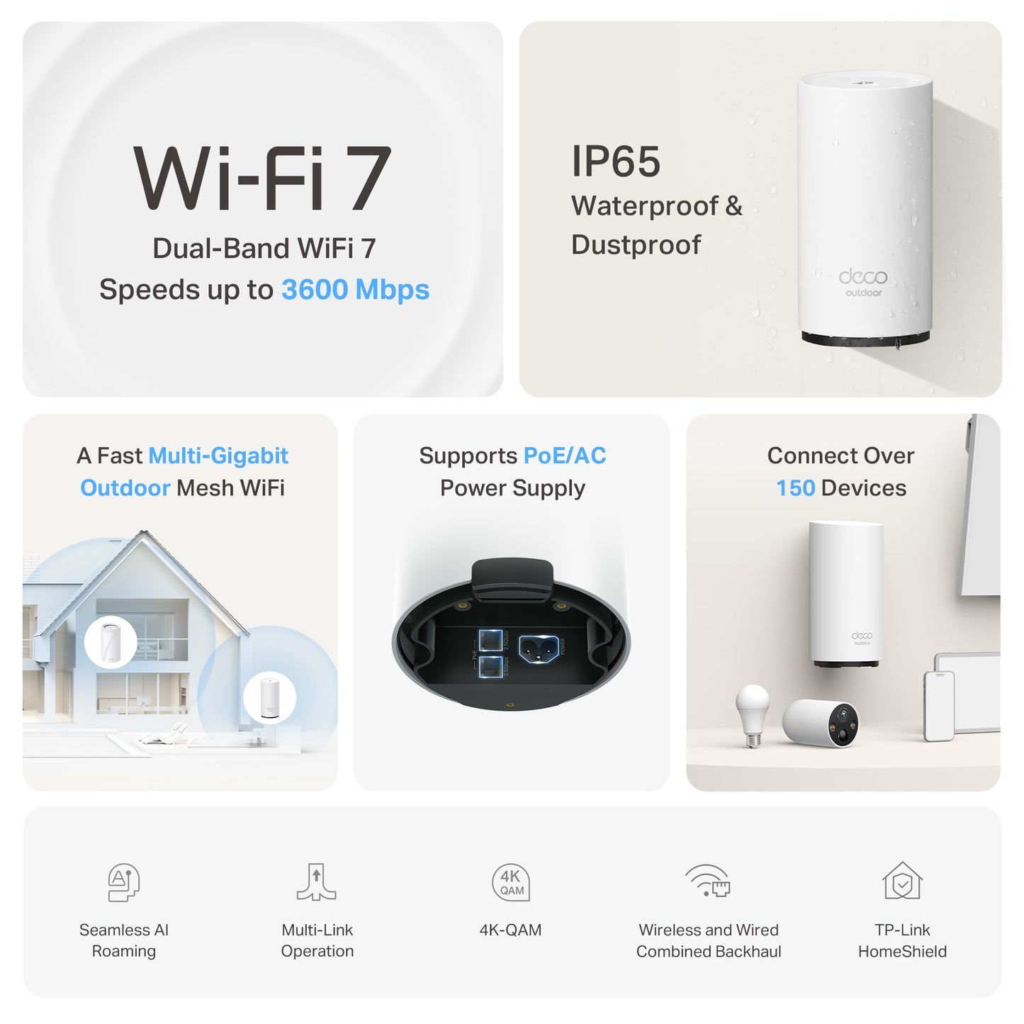 TP-Link Deco BE25 Outdoor WiFi 7 Router – Dual-Band, 2× 2.5G Ports, PoE/AC-Stromversorgung