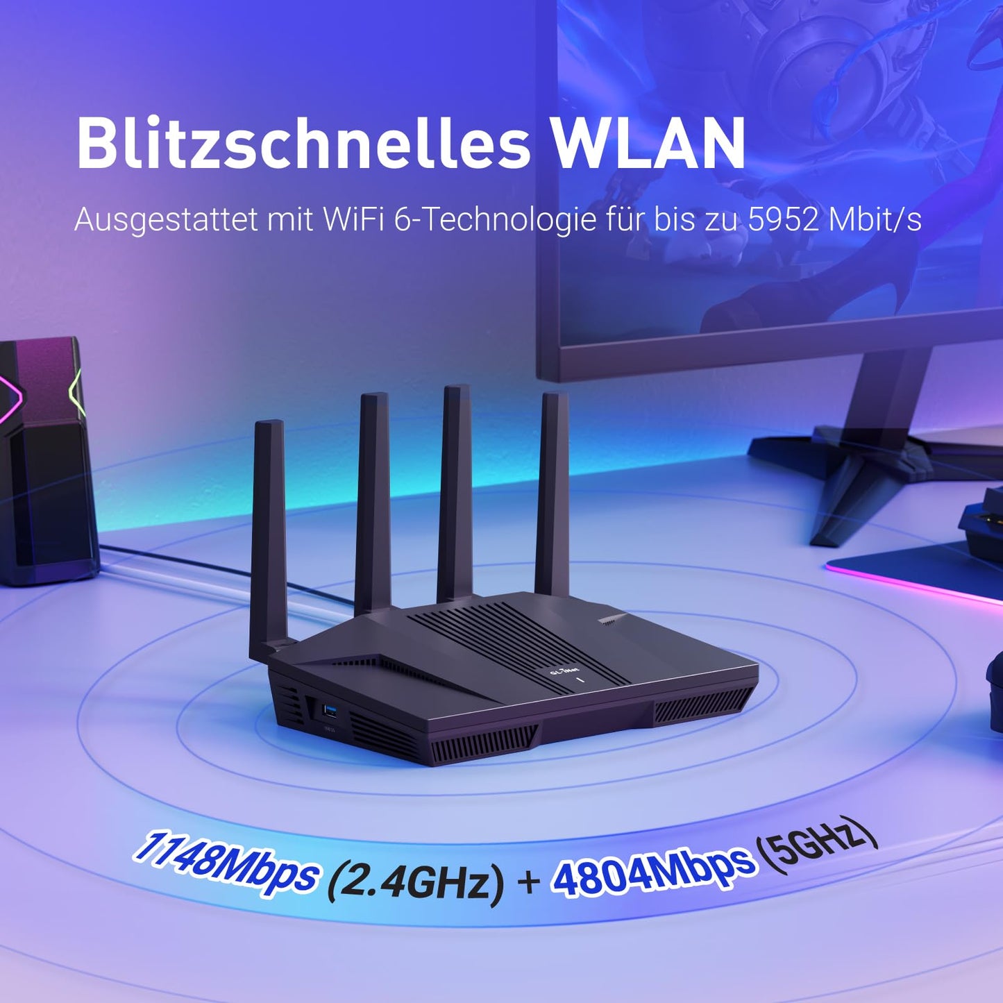 GL.iNet GL-MT6000 (Flint 2) – Wi-Fi 6 Gaming Router mit 2×2.5G & 4×Gigabit-Ports