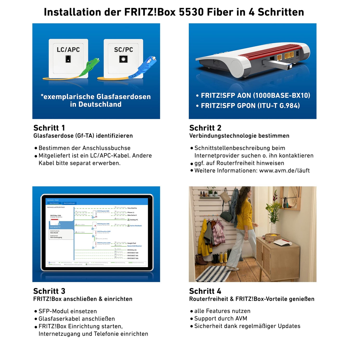 FRITZ!Box 5530 Fiber – WiFi 6 Router mit integriertem Glasfasermodem, bis zu 3 Gbit/s