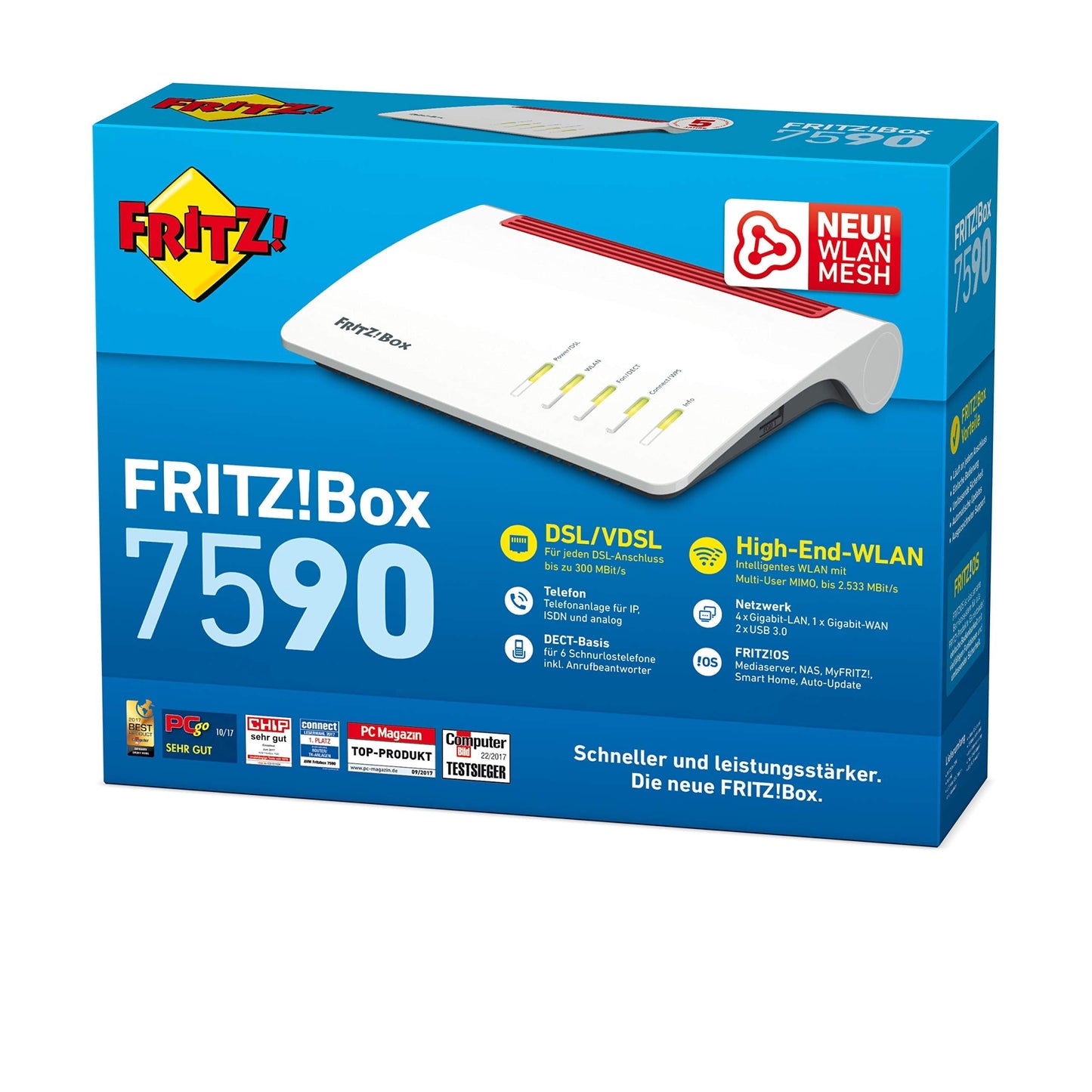 AVM FRITZ!Box 7590 Router – Dual-Band WLAN AC+N, VDSL/ADSL, DECT-Basis, Mediaserver