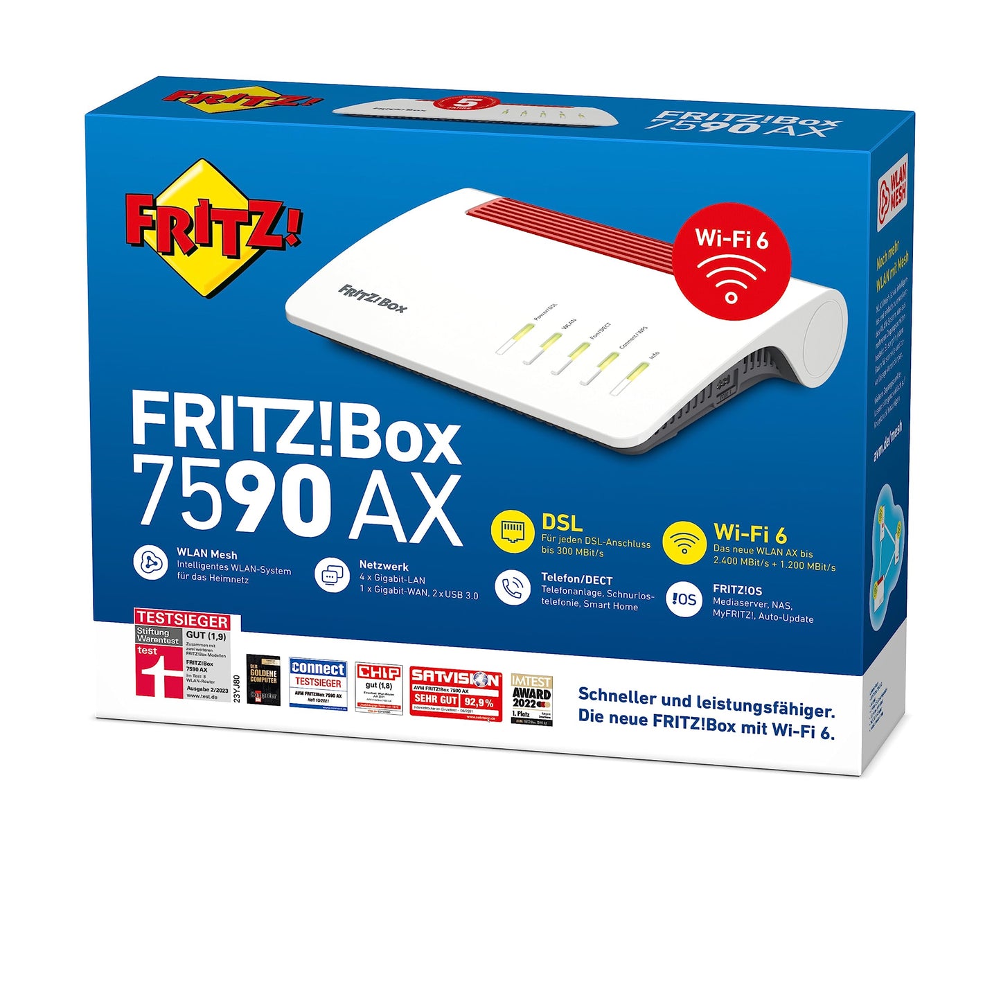 FRITZ!Box 7590 AX – Wi-Fi 6 DSL-Router mit Mesh, DECT-Basis & Supervectoring