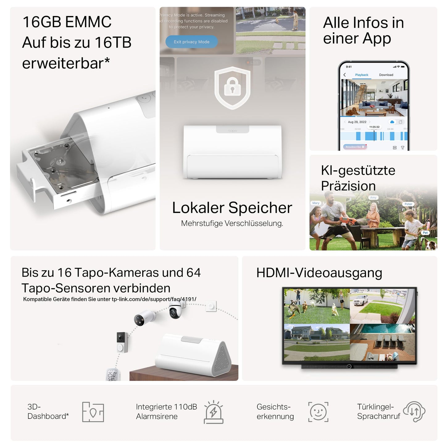 TP-Link Tapo H500 HomeBase – Smart Hub mit 16GB Speicher, erweiterbar auf 16TB