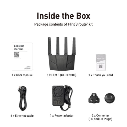 GL.iNet GL-BE9300 Flint 3 Tri-Band WiFi 7 Router – 5×2.5G Ports, 6 GHz, VPN, Gaming & Home