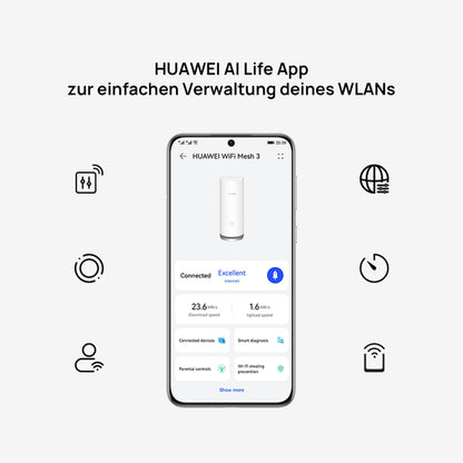 HUAWEI WiFi Mesh 3 – AX3000 WiFi 6 Mesh System, 3er-Pack, bis zu 400 m² Abdeckung
