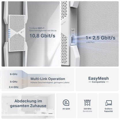 TP-Link RE655BE Tri-Band WiFi 7 Repeater – BE9300, EasyMesh, 2.5G LAN, WPA3