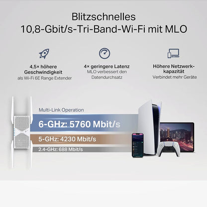TP-Link RE655BE Tri-Band WiFi 7 Repeater – BE9300, EasyMesh, 2.5G LAN, WPA3
