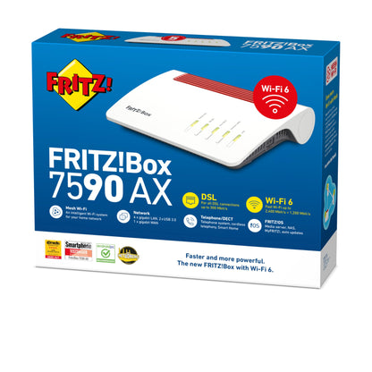 AVM FRITZ!Box 7590 AX WiFi 6 DSL Router – Mesh, DECT-Basis, Exklusive Edition mit USB-Stick