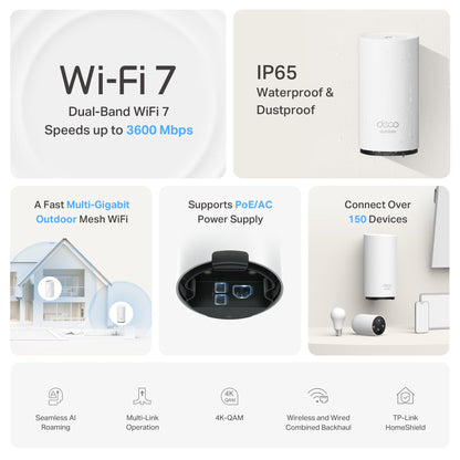 TP-Link Deco BE25 Outdoor WiFi 7 Router – Dual-Band, 2× 2.5G Ports, PoE/AC-Stromversorgung