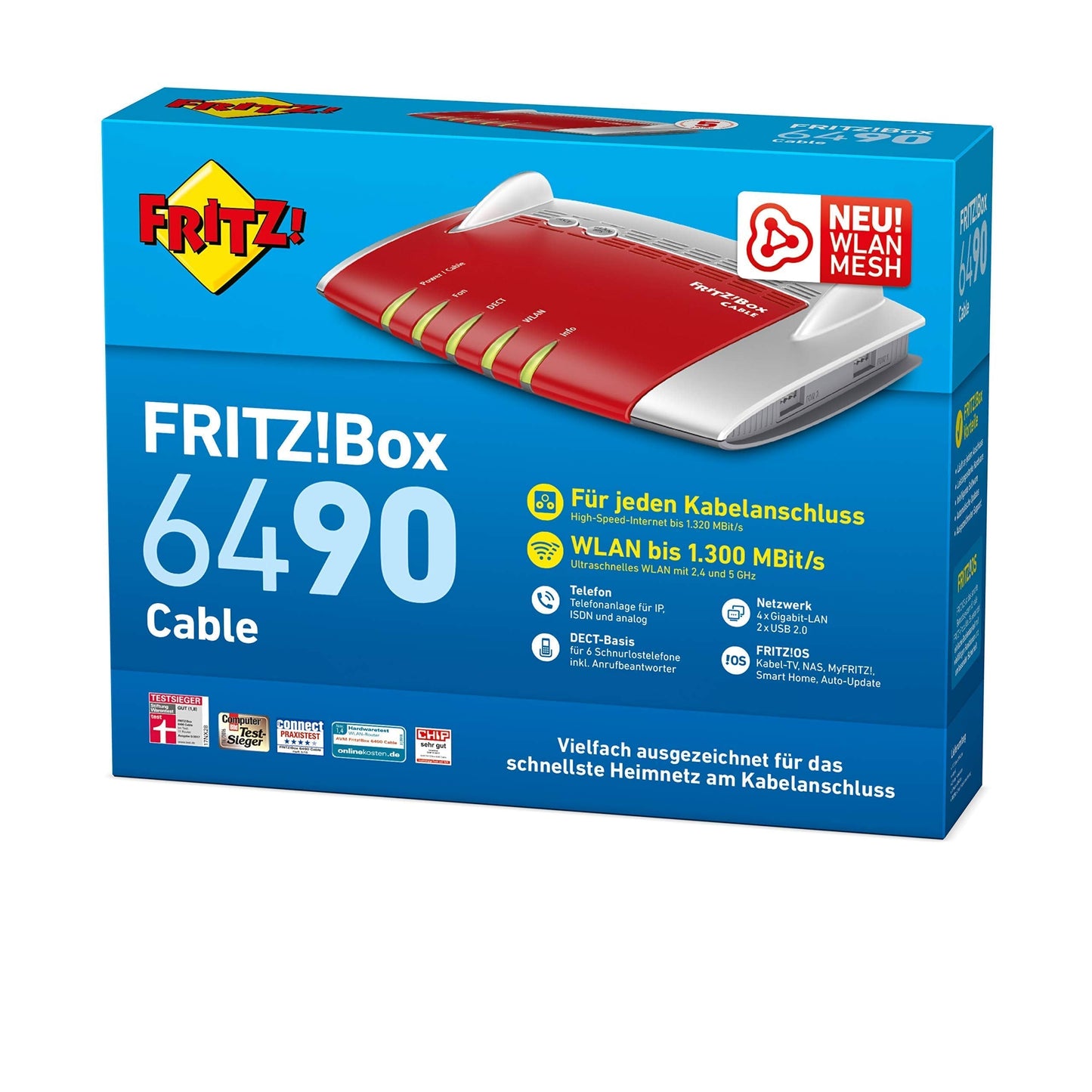 FRITZ!Box 6490 Cable – WLAN AC Router mit 1.300 Mbit/s, Kabelanschluss, DECT-Basis